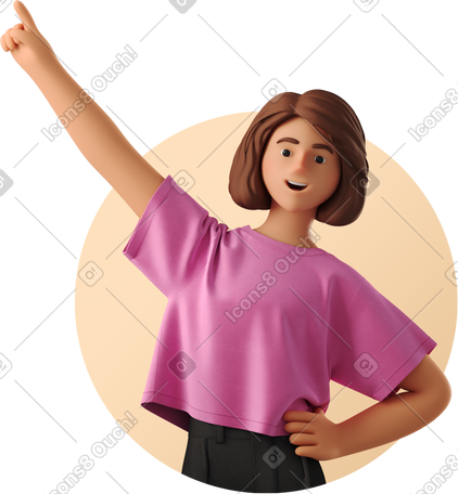 3D 快乐的女人指向对角线 PNG, SVG