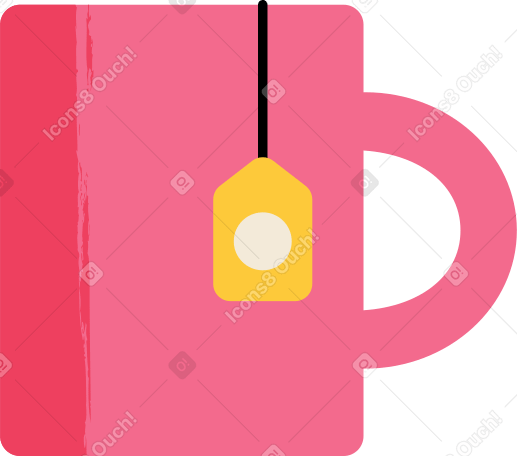 pink mug with tea bag label Illustration in PNG, SVG