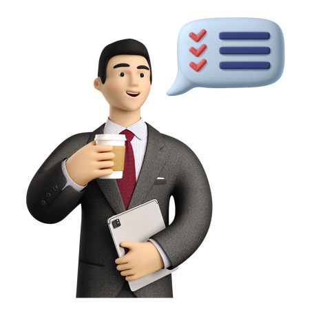 3D Businessman relaxing with coffee after the work is done PNG, SVG