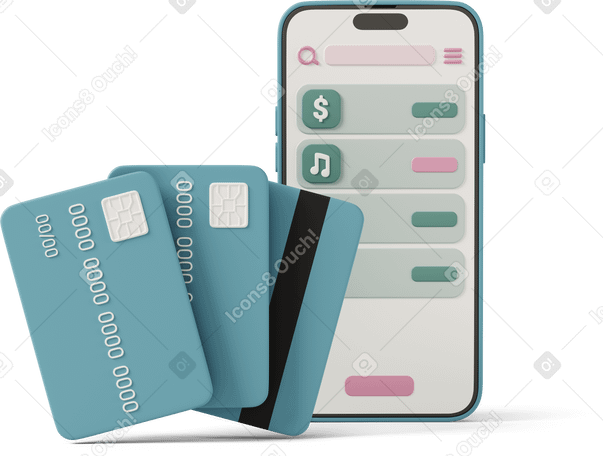 3D phone and creditcard Illustration in PNG, SVG
