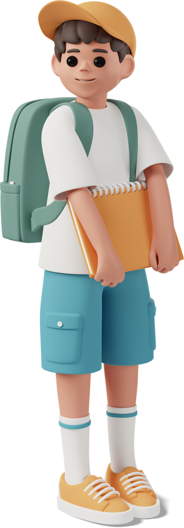 Школьник с тетрадью и рюкзаком в PNG, SVG