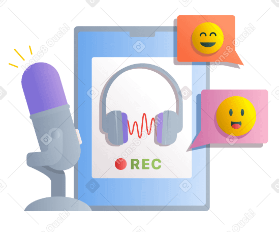 Podcast with microphone and tablet PNG, SVG