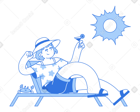 Illustrazione animata Giovane donna che beve un cocktail su un lettino in GIF, Lottie (JSON), AE