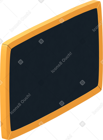 3D Empty chalk board with yellow frame to the right Illustration in PNG, SVG