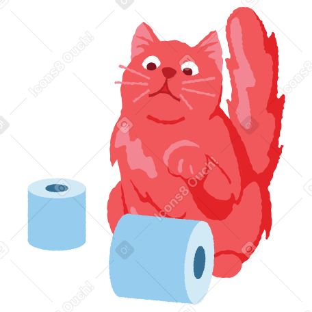 Cat is afraid of toilet paper Illustration in PNG, SVG