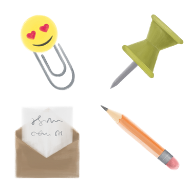 Articoli per ufficio: graffetta, puntina, lettera e matita  PNG, SVG