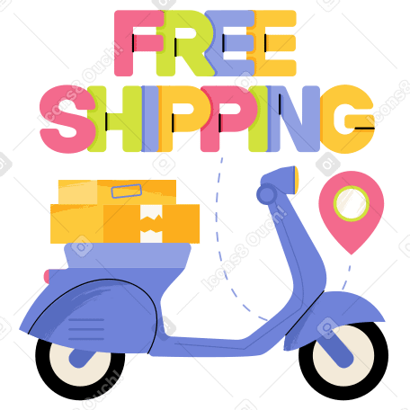Free Shipping text with delivery scooter and location sign Lettering  PNG, SVG