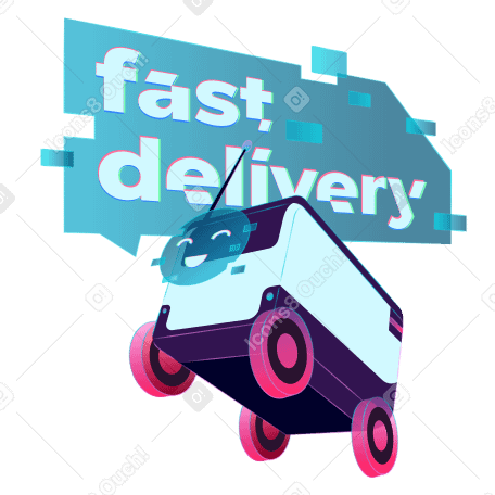 text fast delivery lettering and delivery robot PNG, SVG