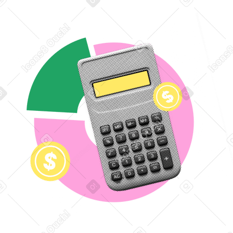Analisi finanziaria, calcolatrice e grafico a torta PNG, SVG