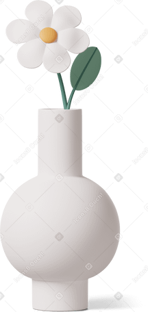 3D white vase with flower PNG、SVG