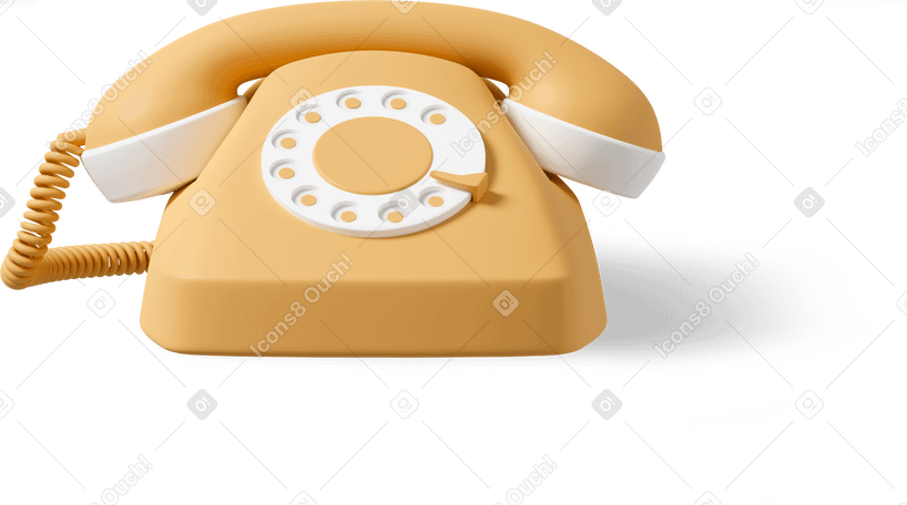 3D front view of yellow retro phone  Illustration in PNG, SVG