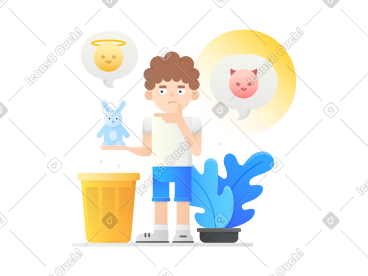 考虑扔掉兔子玩具的男孩 PNG, SVG