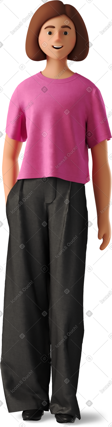 Young woman in pink shirt standing PNG, SVG