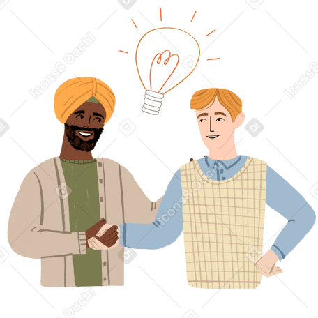 Two men shaking hands with an idea sign above them PNG, SVG