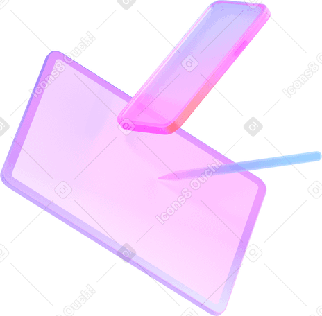 3D Smartphone gradiente, tablet gráfico e caneta PNG, SVG