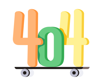 Illustration animée 404 sur planche à roulettes aux formats GIF, Lottie (JSON) et AE
