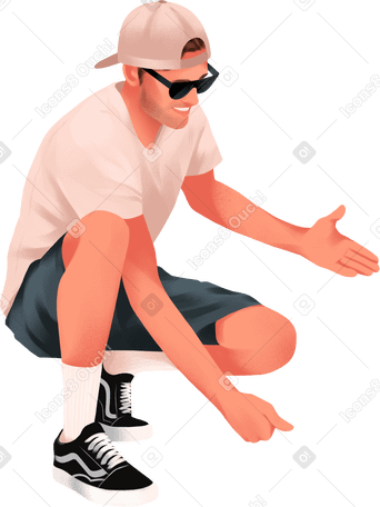 man is squatting and holding something Illustration in PNG, SVG