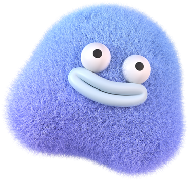 plush blue creature with playful eyes and a quirky grin PNG, SVG