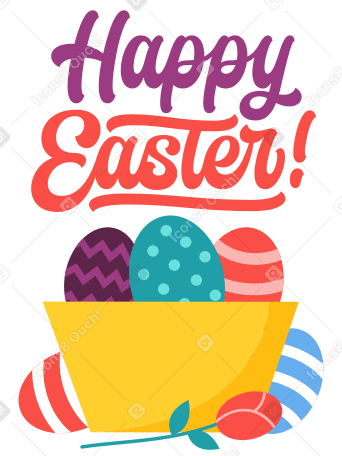 Надпись "счастливой пасхи" с пасхальными яйцами и цветком в PNG, SVG