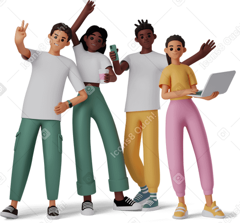 3D young people with gadgets standing and smiling PNG, SVG