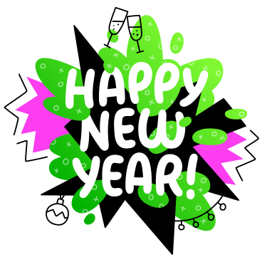 Happy New Year lettering colorful with doodles PNG, SVG
