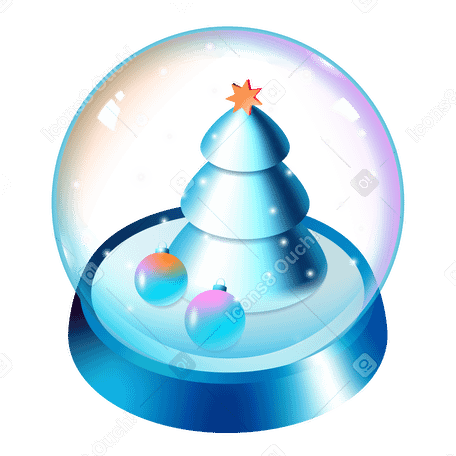 Illustration animée Boule à neige de noël isométrique avec sapin et décorations de noël aux formats GIF, Lottie (JSON) et AE