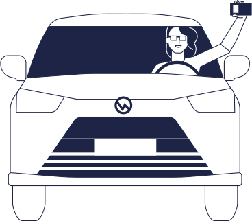 smiling woman driving car holds her license in one hand PNG, SVG