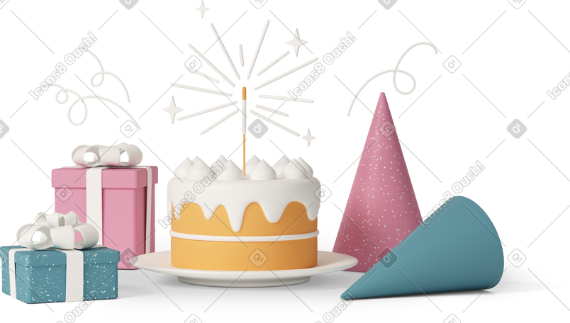 3D birthday party cake PNG, SVG