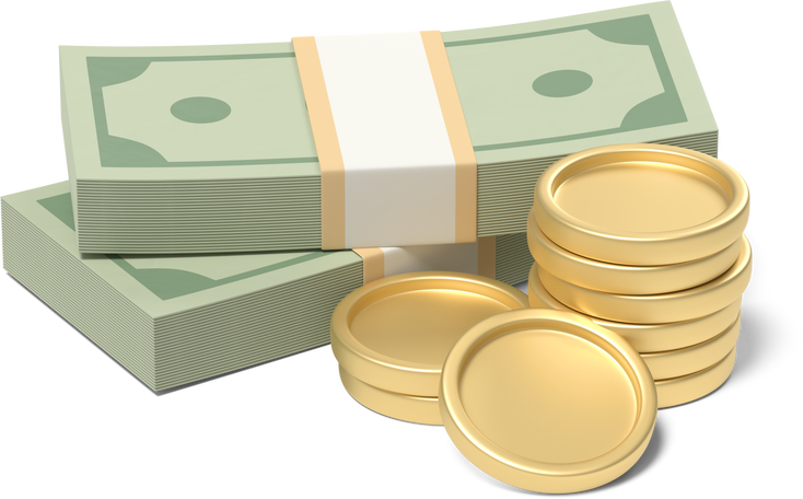 3D cash and coins PNG, SVG