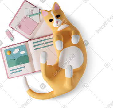 Cat lies on open books PNG, SVG