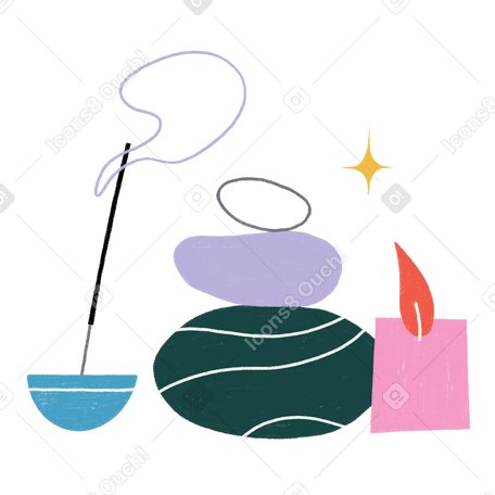 Stones, incense and a candle for meditation Illustration in PNG, SVG