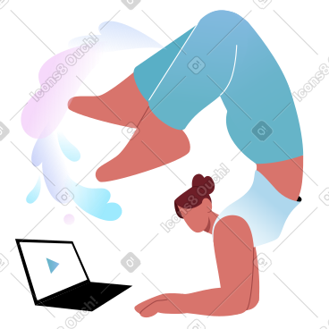 Woman participating in an online yoga class PNG, SVG