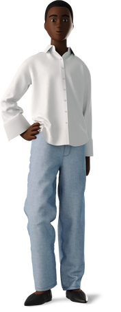 black woman in white shirt standing Illustration in PNG, SVG