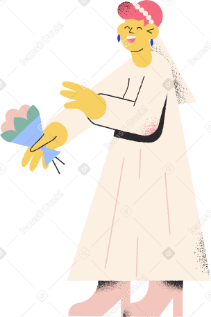 woman bride in white dress with flowers PNG, SVG