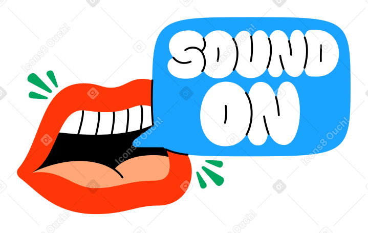 lettering sticker sound on with mouth text PNG, SVG