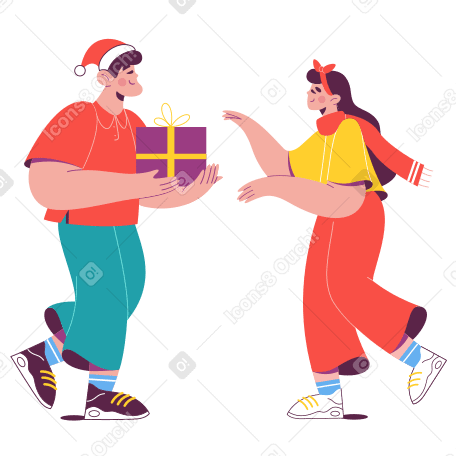Man gives a woman a Christmas present PNG, SVG