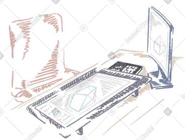 Designer's workplace graphic tablet with a monitor on the table PNG, SVG