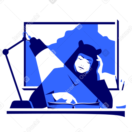 Student reading by the lamplight PNG, SVG