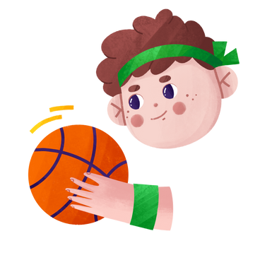 Guy with brown hair plays basketball PNG, SVG
