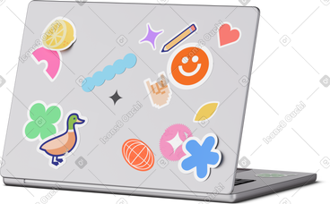 Back view of laptop with stickers PNG, SVG