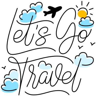 Illustrazione animata Lettering andiamo a viaggiare con il testo di uccelli e nuvole in GIF, Lottie (JSON), AE