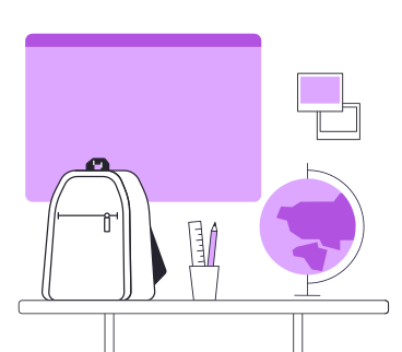 Школьный рюкзак с канцелярскими принадлежностями в классе в PNG, SVG