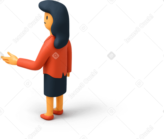 3D Punto di vista posteriore della donna che tende la sua mano e che guarda a sinistra PNG, SVG