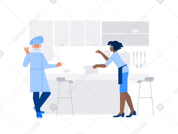 Cooking with chef in kitchen Illustration in PNG, SVG