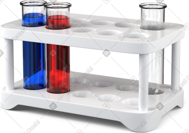 3D blue and red test tubes in rack PNG, SVG