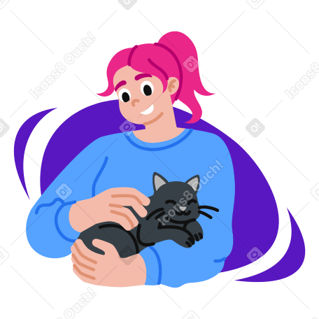 抱着猫的年轻女子动态插图，格式有GIF、Lottie (JSON)、AE