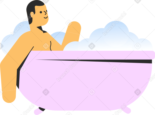 man lies in bathtub with foam в PNG, SVG
