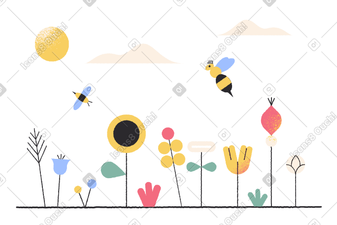 鲜花和蜜蜂 PNG, SVG