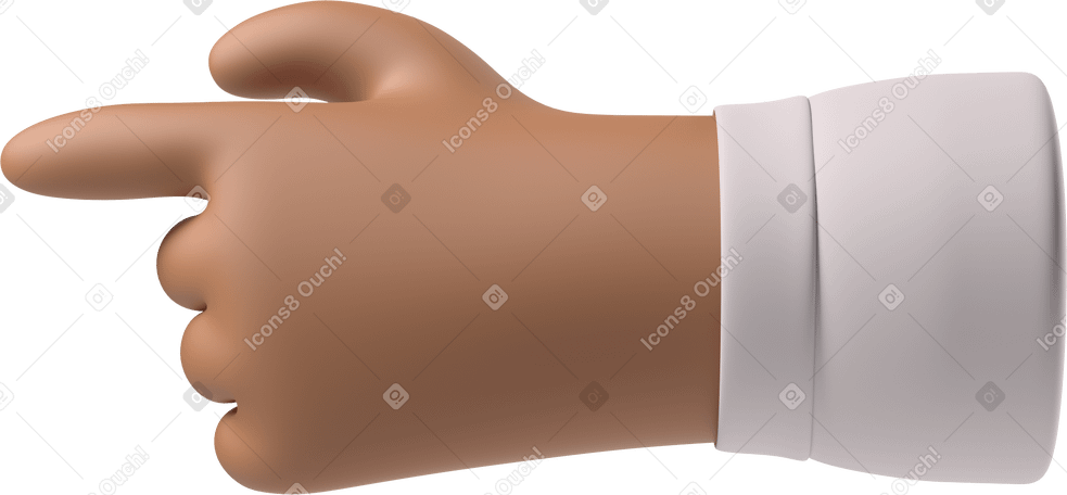 3D 왼쪽을 가리키는 갈색 피부 손 PNG, SVG
