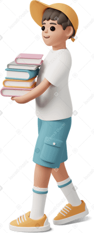 3D boy carrying books Illustration in PNG, SVG